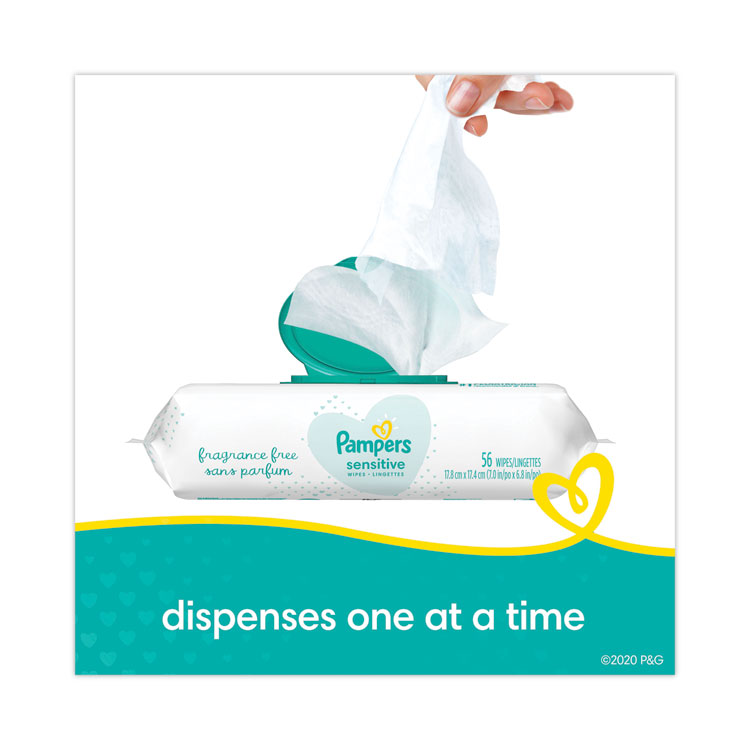 Pampers Sensitive Baby Wipes, 1-Ply, 6.8 x 7, Unscented, White, 56/Pack (PGC87076EA)