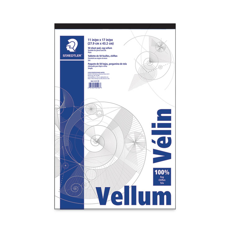 Staedtler Mars Translucent Vellum Art and Drafting Paper, 16 lb Bristol Weight, 11 x 17, Translucent, 50/Pad (STD9461117P)