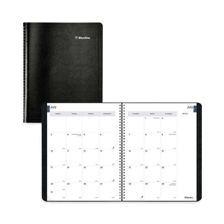 Blueline Academic Monthly Planner, 11 x 8.5, Black Cover, 14-Month: July 2025 to Aug 2026 (REDCA701BLK)