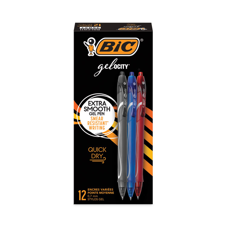 BIC Gel-ocity Quick Dry Gel Pen, Retractable, Fine 0.7 mm, Assorted Ink and Barrel Colors, Dozen (BICRGLCG11AST)