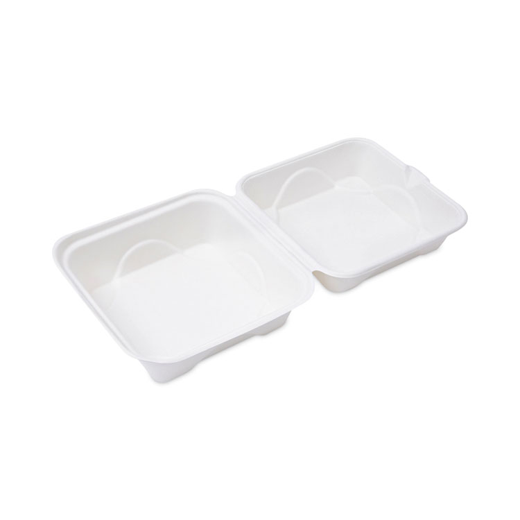 Eco-Products Molded Fiber Hinged Clamshell Containers, 6 x 6 x 3, White, Sugarcane, 50/Pack, 10 Packs/Carton (ECOEPHC6)