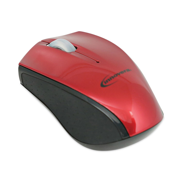 Innovera Mini Wireless Optical Mouse, 2.4 GHz Frequency/30 ft Wireless Range, Left/Right Hand Use, Red/Black (IVR62204)