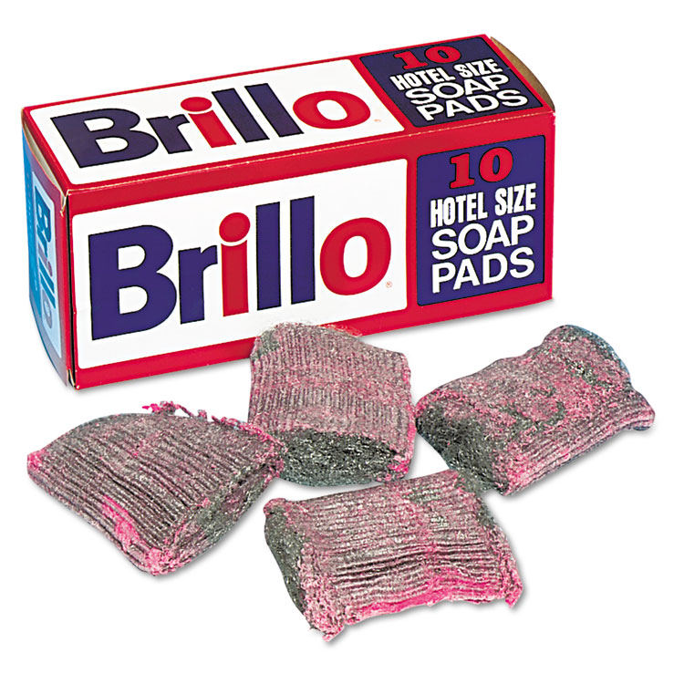 Brillo Hotel Size Steel Wool Soap Pad, 4 x 4, Charcoal/Pink,10/Pack, 120/Carton (PUXW240000CT)