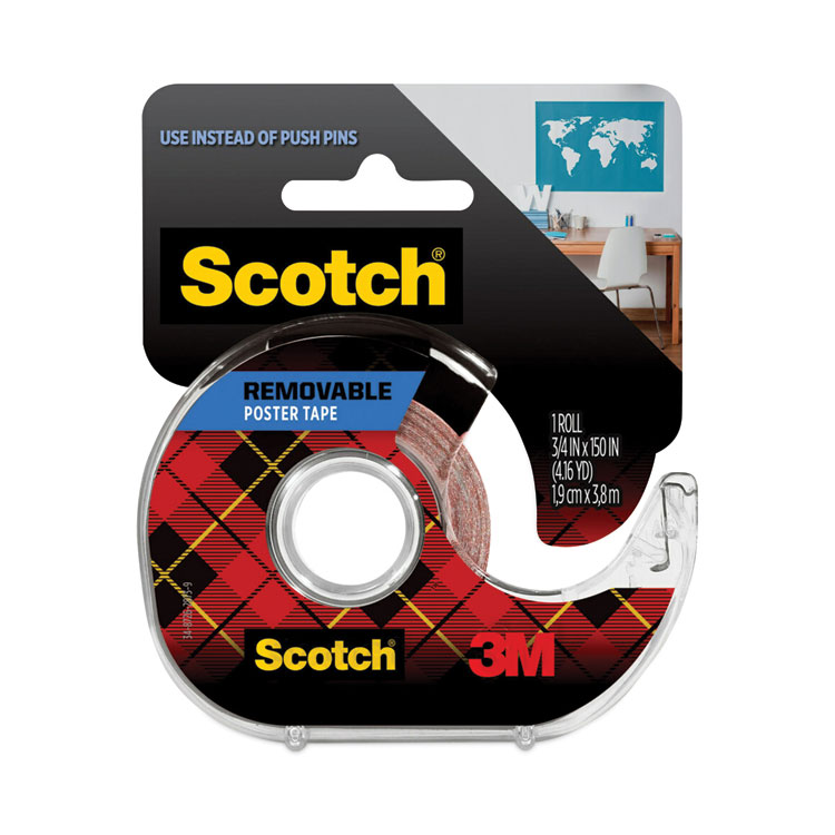 Scotch Wallsaver Removable Poster Tape with Dispenser, 1" Core, 0.75" x 12.5 ft, Clear (MMM109)