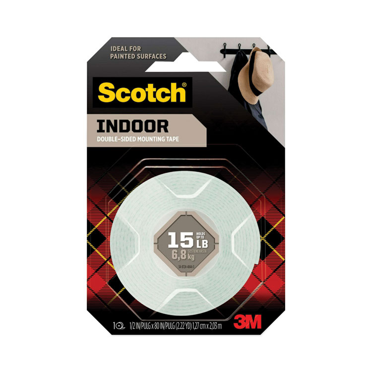 Scotch Permanent High-Density Foam Mounting Tape, Double-Sided, Holds Up to 15 lbs, 0.5" x 80", White (MMM110)