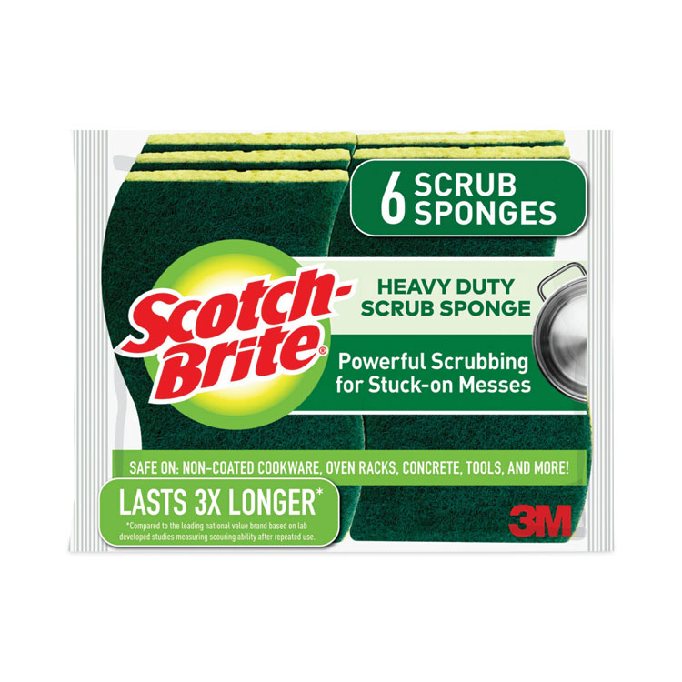 Scotch-Brite Heavy-Duty Scrub Sponge, 4.5 x 2.7, 0.6" Thick, Yellow/Green, 6/Pack (MMM426)