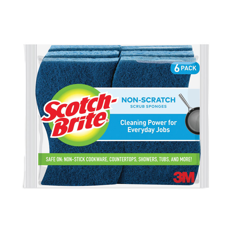 Scotch-Brite Non-Scratch Multi-Purpose Scrub Sponge, 4.4 x 2.6, 0.8" Thick, Blue, 6/Pack (MMM526)