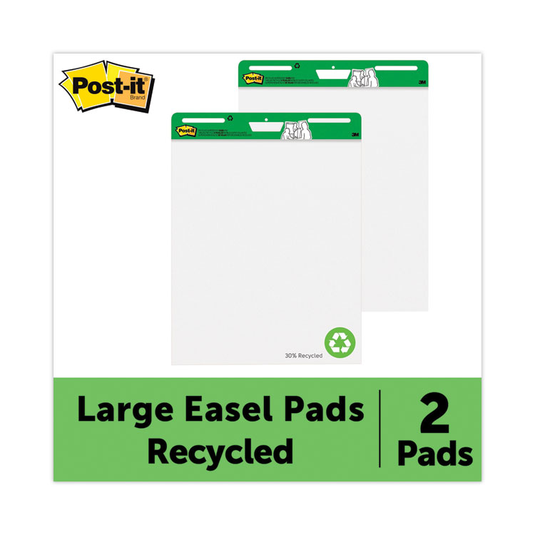 Post-it Easel Pads Super Sticky Vertical-Orientation Self-Stick Easel Pads, Green Headband, Unruled, 25 x 30, White, 30 Sheets, 2/Carton (MMM559RP)