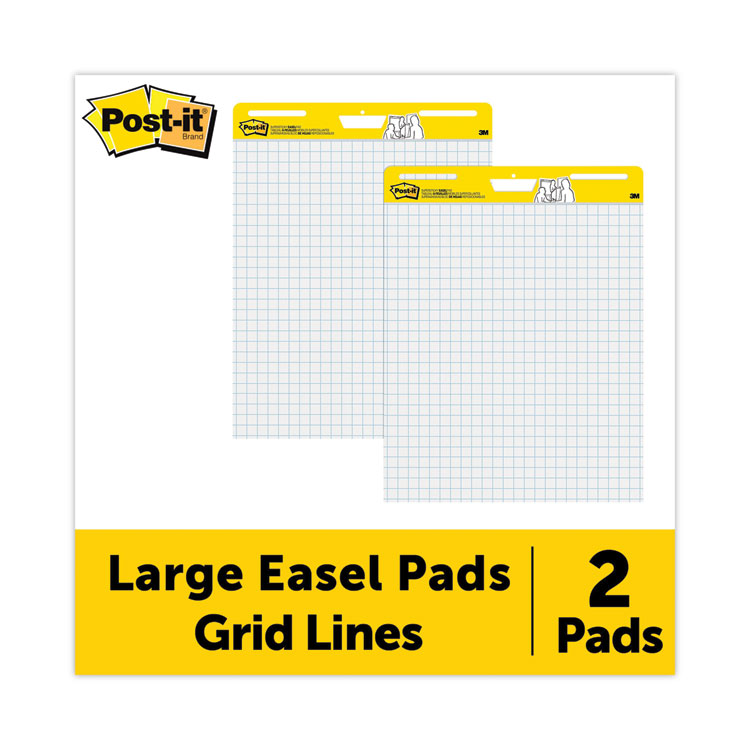 Post-it Easel Pads Super Sticky Vertical-Orientation Self-Stick Easel Pads, Quadrille Rule (1 sq/in), 25 x 30, White, 30 Sheets, 2/Carton (MMM560)
