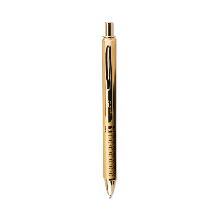 Pentel EnerGel Alloy Gel Pen, Retractable, Medium 0.7 mm, Black Ink, Gold Barrel (PENBL407XABX)