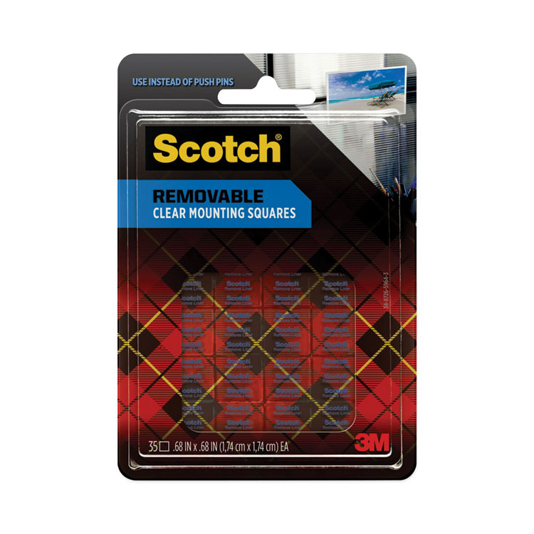 Scotch Removable Clear Mounting Squares, Holds Up to 0.33 lbs, 0.69 x 0.69, Clear, 35/Pack (MMM859)