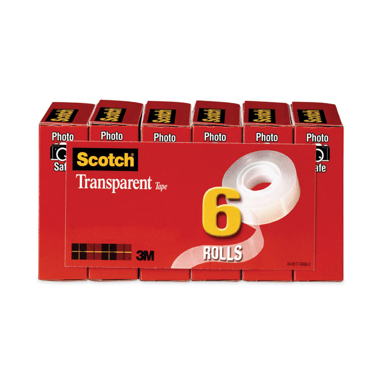 Scotch Transparent Tape, 1" Core, 0.75" x 36 yds, Transparent, 6/Pack (MMM6006PK)