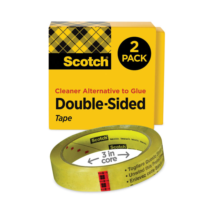Scotch Double-Sided Tape, 3" Core, 0.75" x 36 yds, Clear, 2/Pack (MMM6652P3436)