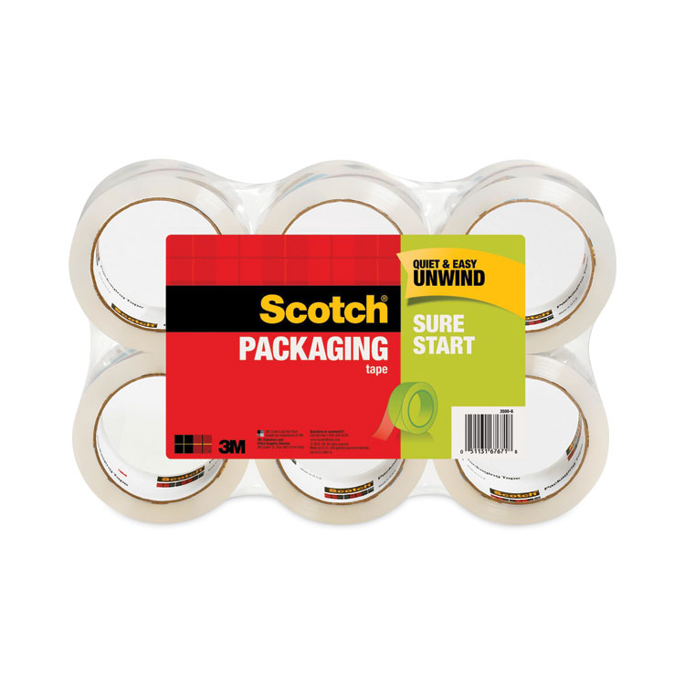 Scotch Sure Start Packaging Tape, 3" Core, 1.88" x 54.6 yds, Clear, 6/Pack (MMM35006)