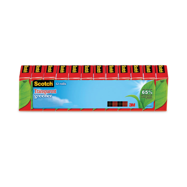 Scotch Transparent Greener Tape, 1" Core, 0.75" x 75 ft, Transparent, 12/Pack (MMM61212P)