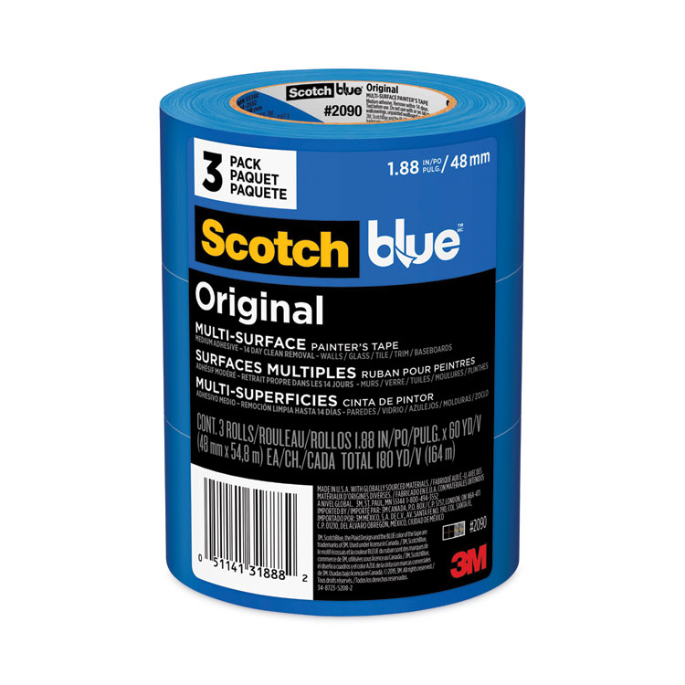 ScotchBlue Original Multi-Surface Painter's Tape, 3" Core, 1.88" x 60 yds, Blue, 3/Pack (MMM209048EVP)