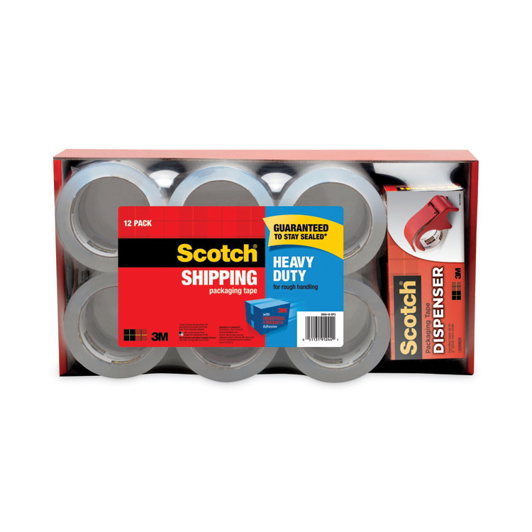 Scotch 3850 Heavy-Duty Packaging Tape with DP300 Dispenser, 3" Core, 1.88" x 54.6 yds, Clear, 12/Pack (MMM385012DP3)