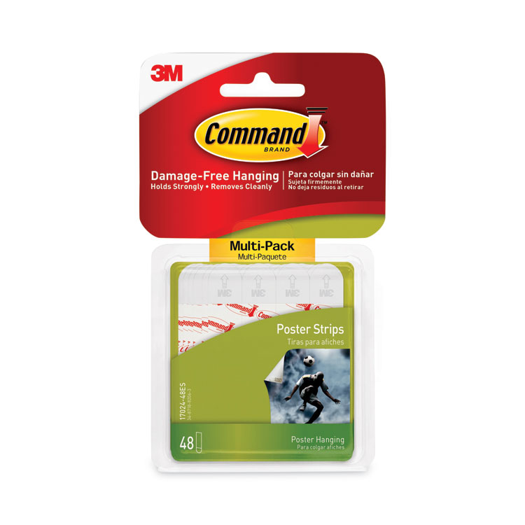 Command Poster Strips Value Pack, Removable, Holds Up to 1 lb, 0.63 x 1.75, White, 48/Pack (MMM1702448ES)