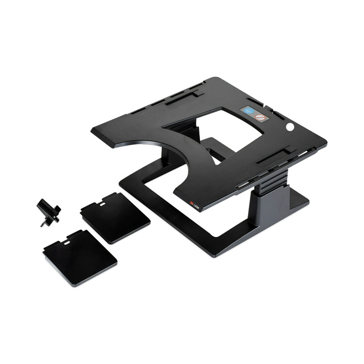 3M Adjustable Notebook Riser, 13" x 13" x 4" to 6", Black, Supports 20 lbs (MMMLX500)