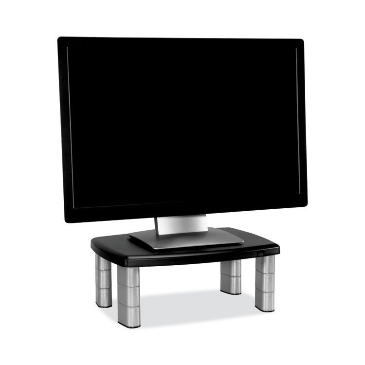 3M Adjustable Height Monitor Stand, 15" x 12" x 2.63" to 5.78", Black/Silver, Supports 80 lbs (MMMMS80B)