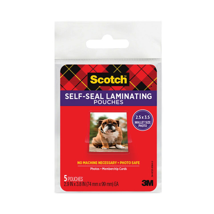 Scotch Self-Sealing Laminating Pouches, 9.5 mil, 2.81" x 3.75", Gloss Clear, 5/Pack (MMMPL903G)