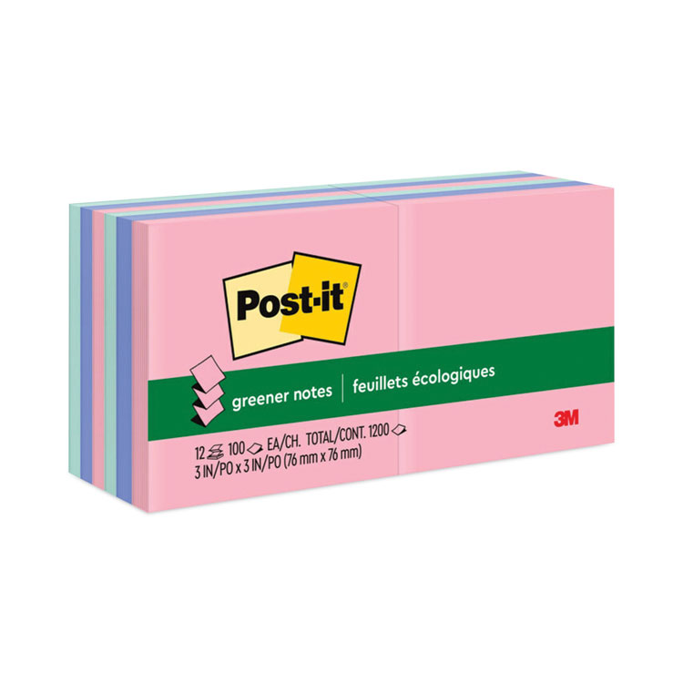 Post-it Greener Notes Original Recycled Pop-up Notes, 3 x 3, Sweet Sprinkles Collection Colors, 100 Sheets/Pad, 12 Pads/Pack (MMMR330RP12AP)