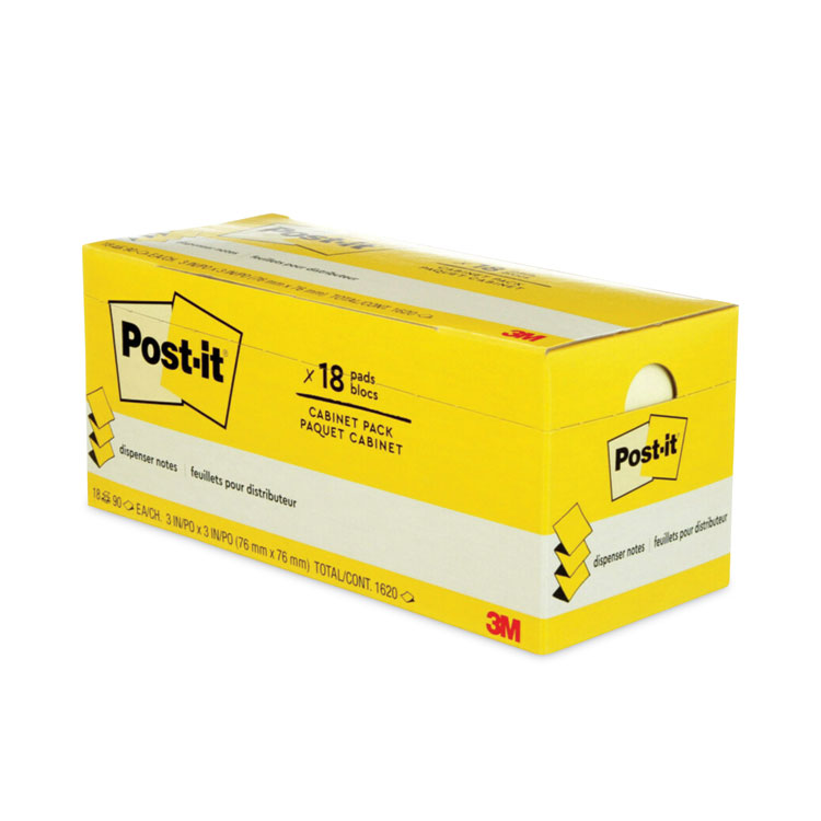 Post-it Pop-up Notes Original Canary Yellow Pop-up Refill Cabinet Pack, 3" x 3", Canary Yellow, 90 Sheets/Pad, 18 Pads/Pack (MMMR33018CP)