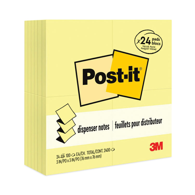 Post-it Pop-up Notes Original Canary Yellow Pop-up Refill Value Pack, 3" x 3", Canary Yellow, 100 Sheets/Pad, 24 Pads/Pack (MMMR33024VAD)