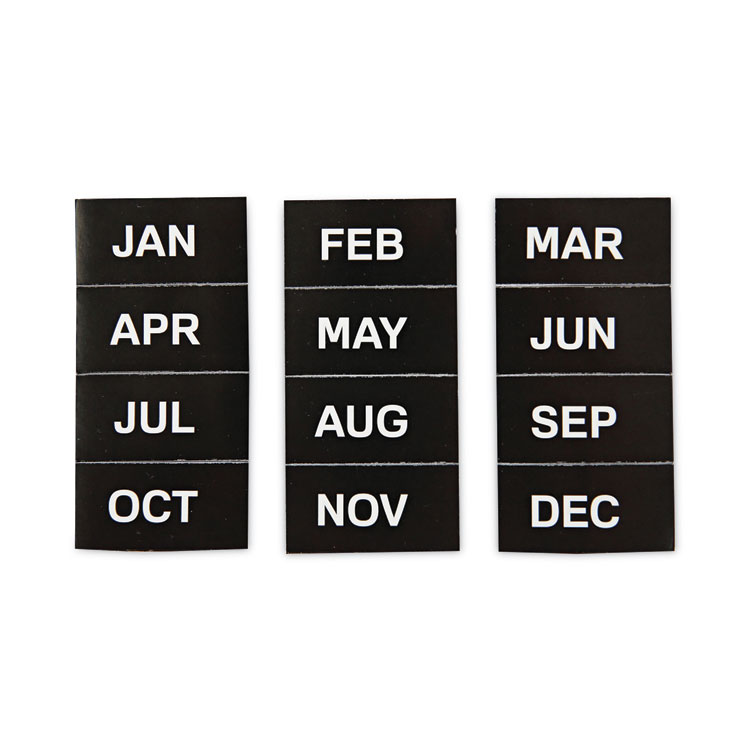 MasterVision Heavy-Duty Board Magnet Labels, Months of the Year (January-December), 1" Tall, White Characters, Black Background, 12/Pack (BVCFM1108)