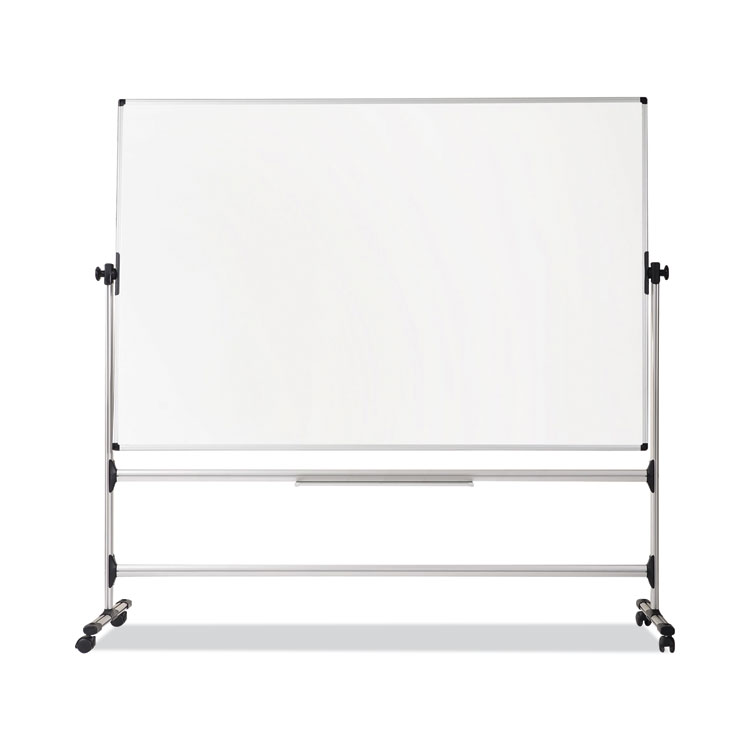 MasterVision Earth Silver Easy Clean Mobile Revolver Dry Erase Boards, 48" x 70", White Surface, Natural Steel Frame (BVCRQR0521)