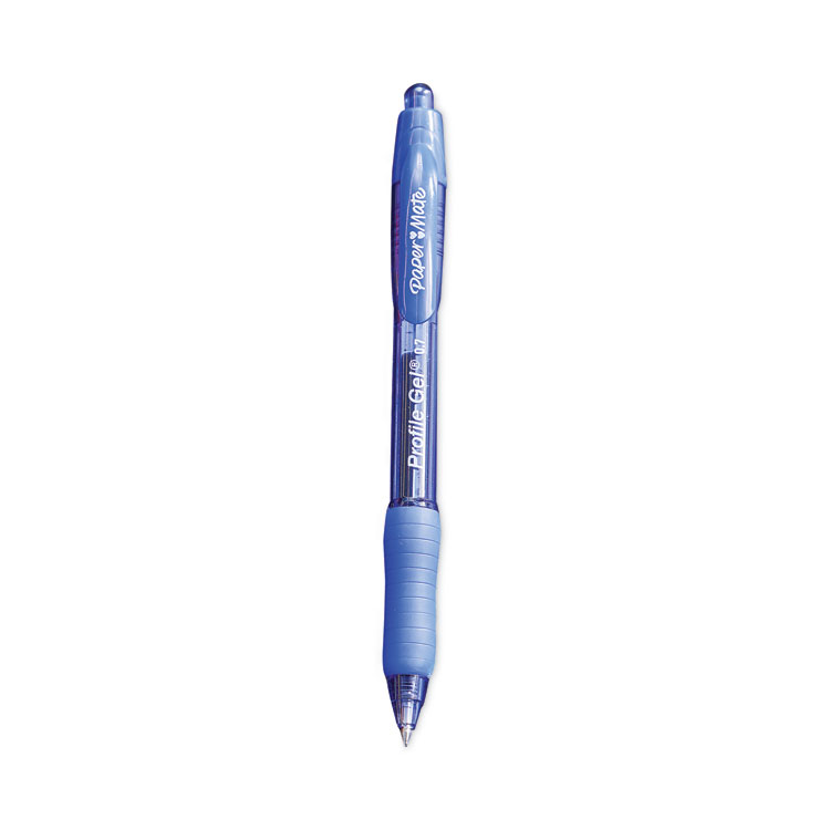 Paper Mate Profile Gel Pen, Retractable, Fine 0.5 mm, Blue Ink, Translucent Blue Barrel, Dozen (PAP2102130)