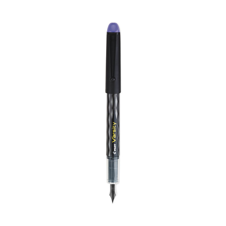 Pilot Varsity Fountain Pen, Medium 1 mm, Purple Ink, Clear/Black/Purple Barrel (PIL90008)