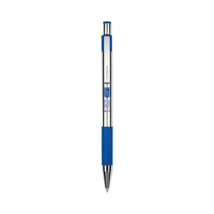 Zebra F-301 Ballpoint Pen, Retractable, Fine 0.7 mm, Blue Ink, Stainless Steel/Blue Barrel, 2/Pack (ZEB27122)