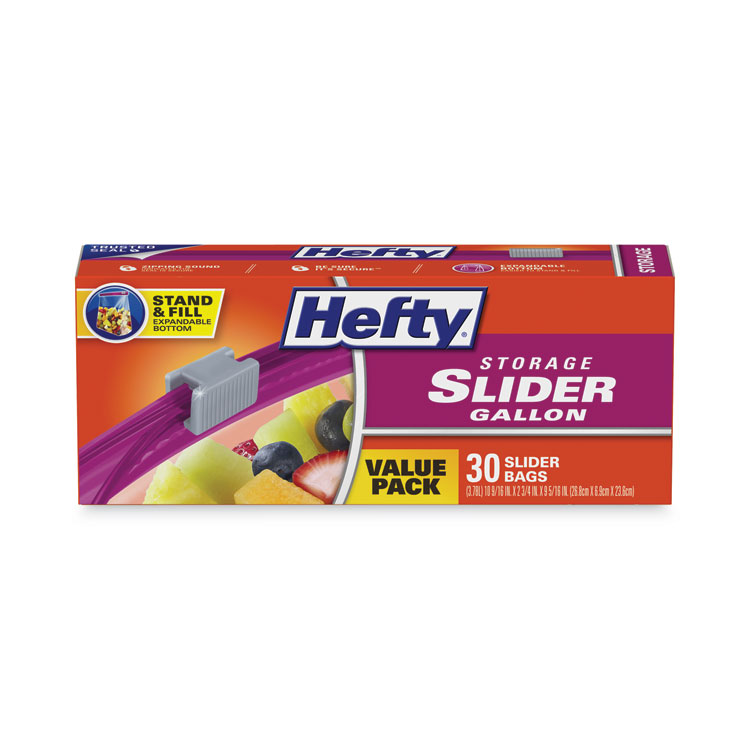 Hefty Slider Stand and Fill Food Storage Bags, Gallon, 10.56" x 11", Clear, 30/Box (RFPR88071)
