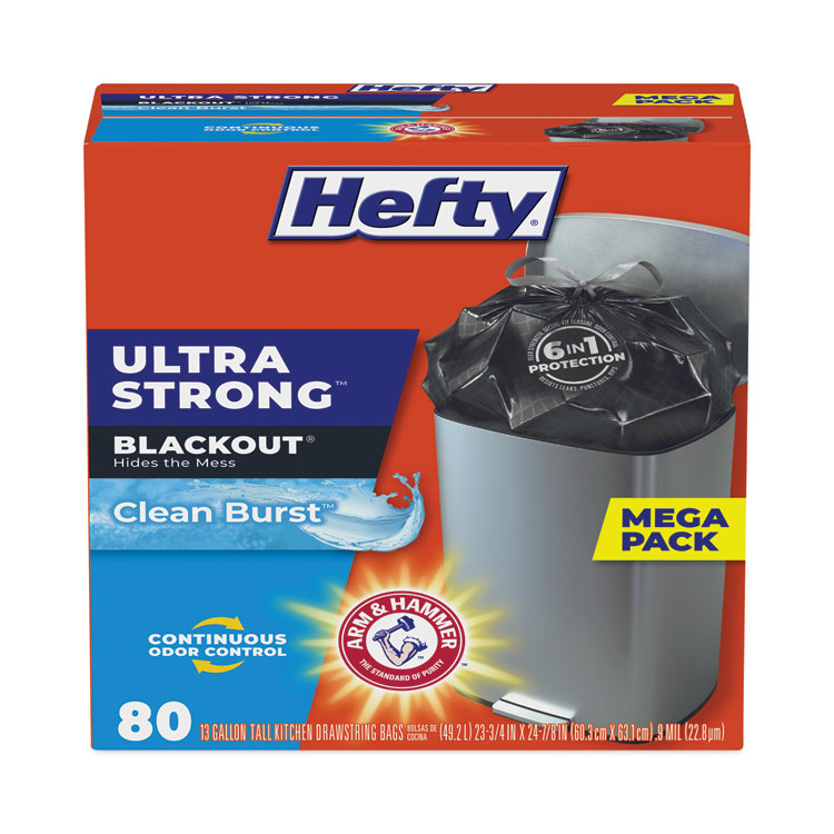 Hefty Ultra Strong BlackOut Tall-Kitchen Drawstring Bags, 13 gal, Citrus Twist Scent, 23.75" x 24.88", Black, 80/Box (PCTE88352)