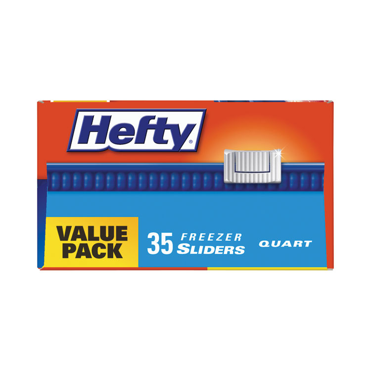 Hefty Slider Stand and Fill Freezer Storage Bags, 32 oz, 7" x 8", Clear, 35 Bags/Box, 9 Boxes/Carton (RFPR88079CT)