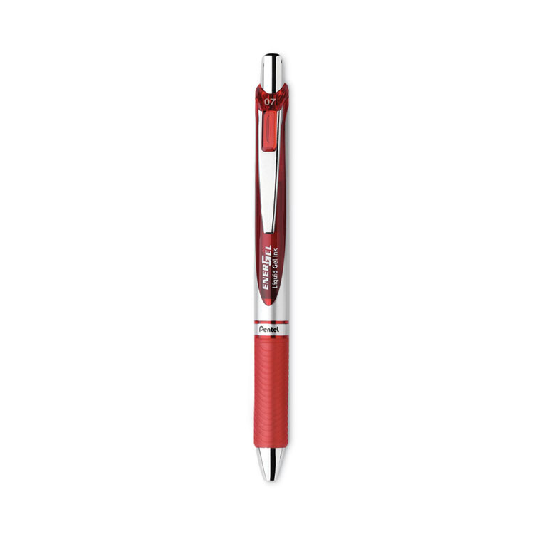 Pentel EnerGel RTX Gel Pen, Retractable, Medium 0.7 mm, Red Ink, Red/Gray Barrel, 3/Pack (PENBL77BP3B)
