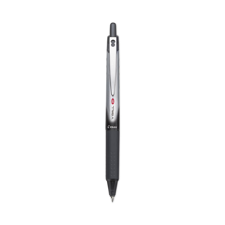 Pilot VBall RT Liquid Ink Rollerball Pen, Retractable, Fine 0.7 mm, Black Ink, Black/White Barrel (PIL26206)