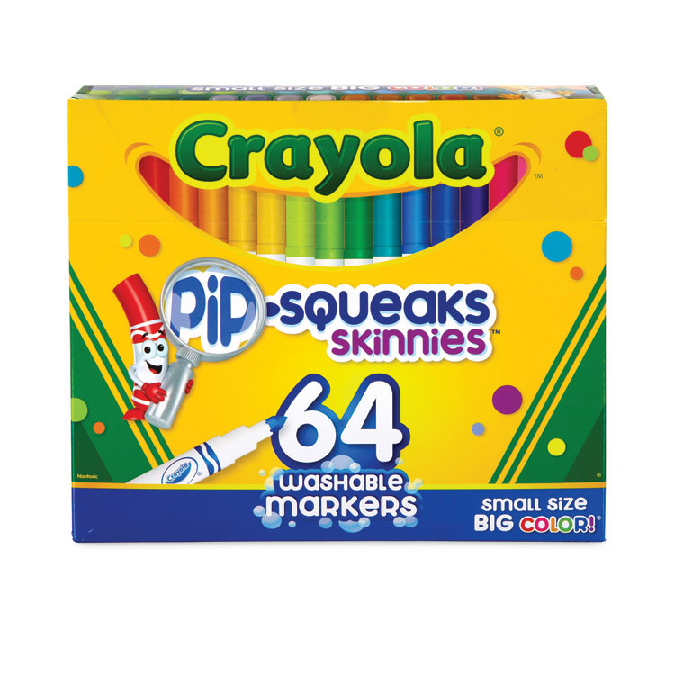Crayola Pip-Squeaks Skinnies Washable Markers, Medium Bullet Tip, Assorted Colors, 64/Pack (CYO588764)