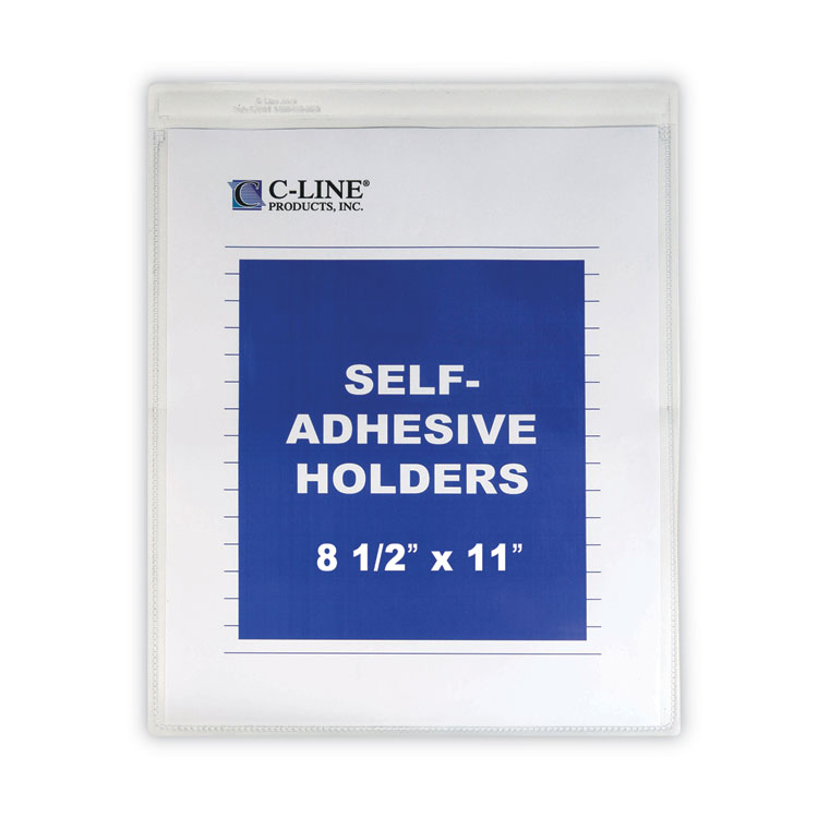 C-Line Self-Adhesive Poly Shop Ticket Holders, Super Heavy-Duty, Top Load 8.5 x 11 Insert, Clear Front, 50/Box (CLI70911)