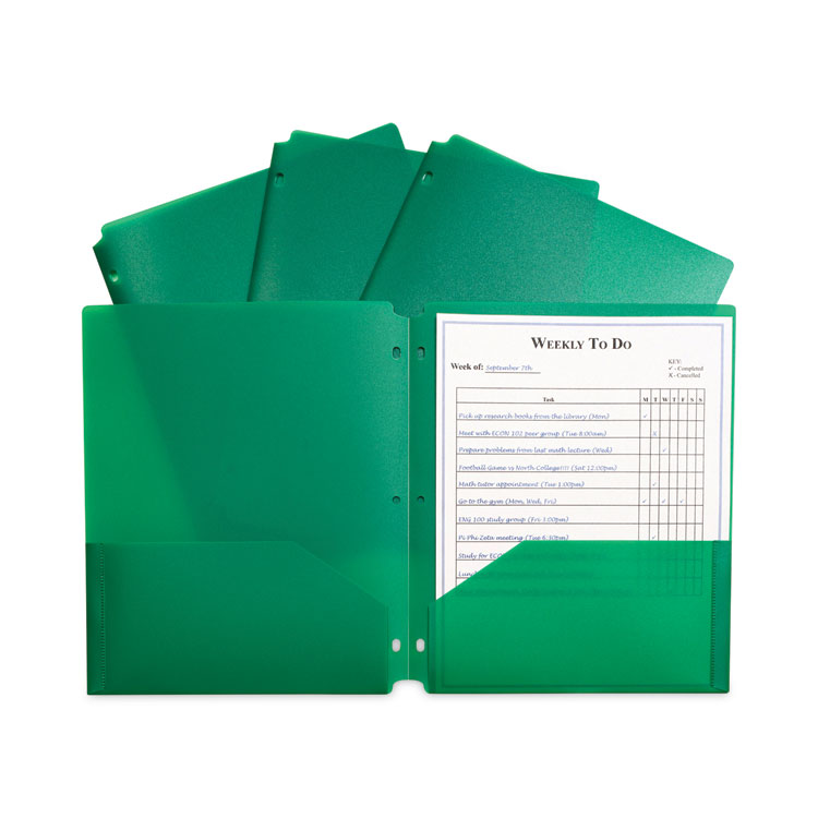 C-Line Two-Pocket Heavyweight Poly Portfolio Folder, 3-Hole Punch, 11 x 8.5, Green, 25/Box (CLI33933BX)