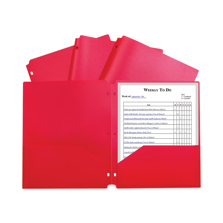 C-Line Two-Pocket Heavyweight Poly Portfolio Folder, 3-Hole Punch, 11 x 8.5, Red, 25/Box (CLI33934BX)