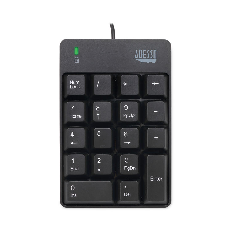Adesso Spill-Resistant 18-Key Numeric Keypad, Black (ADEAKB601UB)