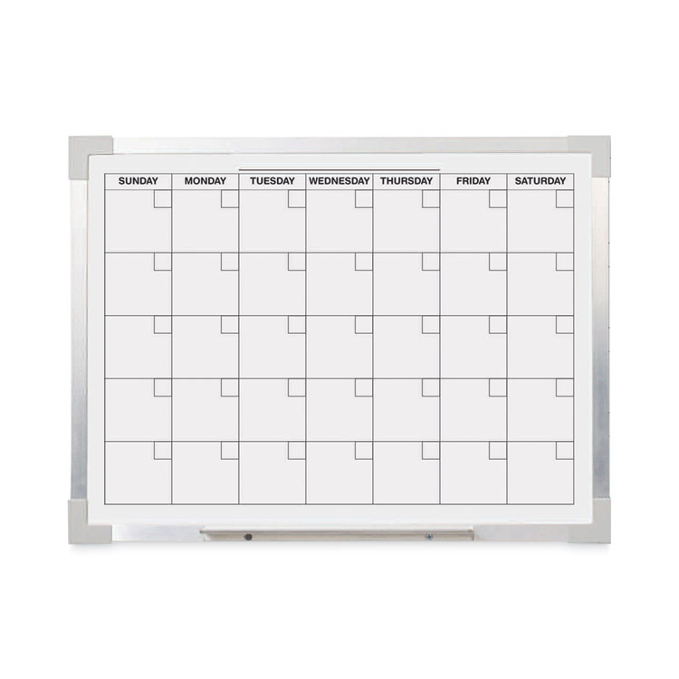 Flipside Framed Calendar Dry Erase Board, Monthly Planning/Scheduling, 24" x 18", White Surface, Satin Aluminum Frame (FLP17302)