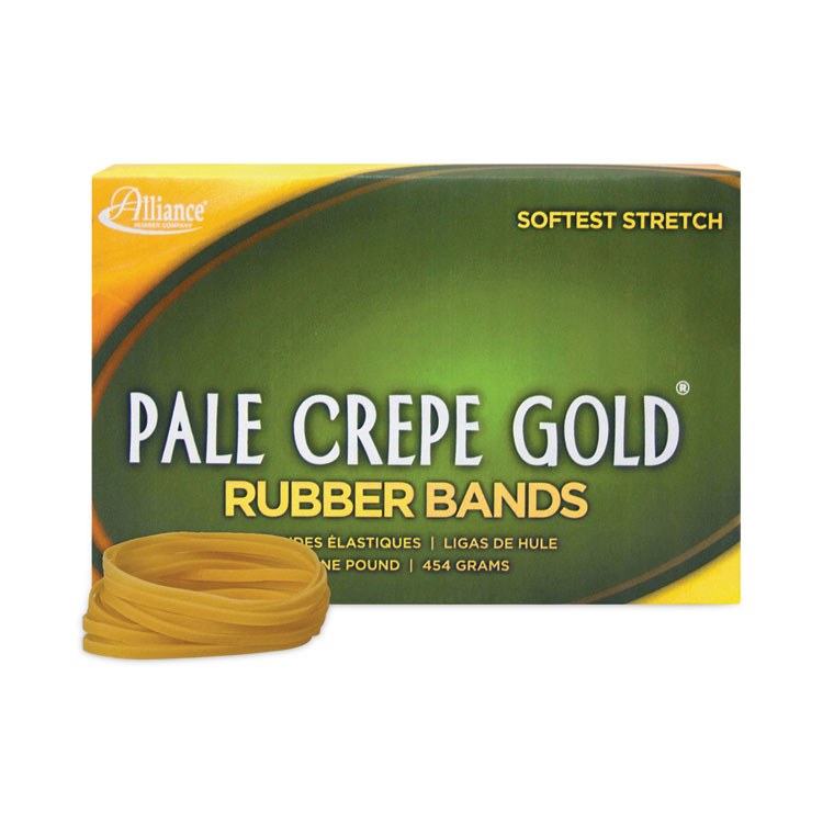 Alliance Pale Crepe Gold Rubber Bands, Size 32, 0.04" Gauge, Golden Crepe, 1 lb Box, 1,100/Box (ALL20325)