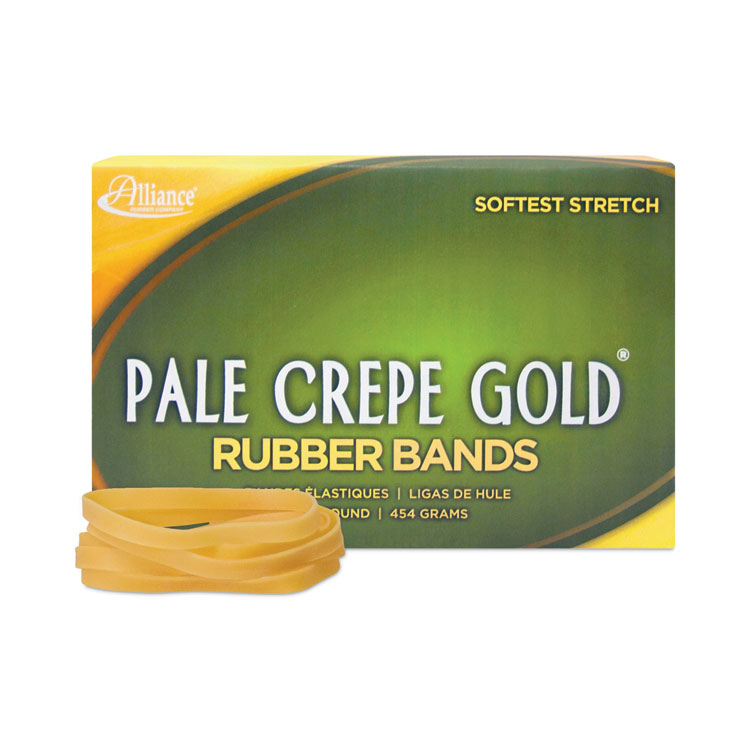 Alliance Pale Crepe Gold Rubber Bands, Size 64, 0.04" Gauge, Golden Crepe, 1 lb Box, 490/Box (ALL20645)