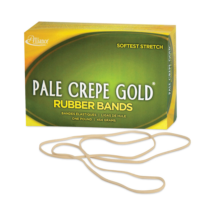 Alliance Pale Crepe Gold Rubber Bands, Size 117B, 0.06" Gauge, Golden Crepe, 1 lb Box, 300/Box (ALL21405)