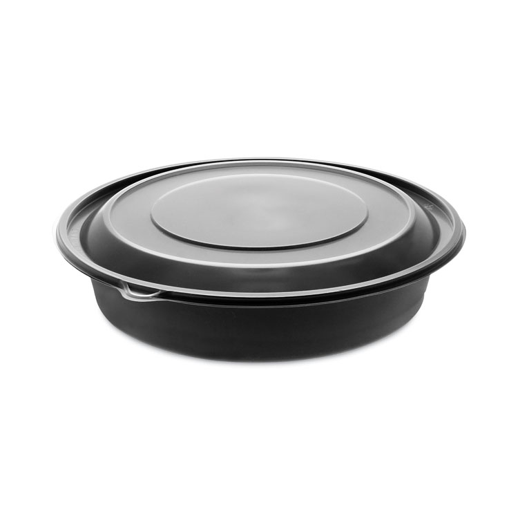 Pactiv Evergreen EarthChoice MealMaster Container with Lid, 48 oz, 10.13" Diameter x 2.13" h, Black/Clear, Plastic, 150/Carton (PCT0CN80948CSTC)