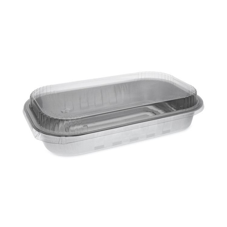 Pactiv Evergreen Aluminum Carry-Out Container with OPS Tamper-Evident Dome Lid, 72 oz, 12.25 x 7.5 x 3.13, Silver, Aluminum, 125/Carton (PCT6713WPTE)
