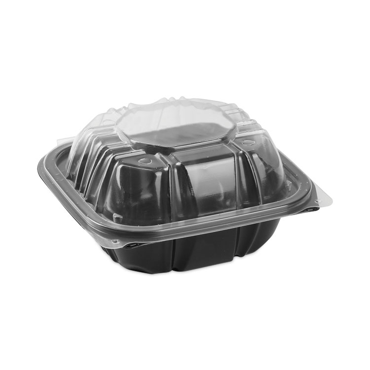 Pactiv Evergreen EarthChoice Vented Dual Color Microwavable Hinged Lid Container, 16 oz, 6 x 6 x 3, Black/Clear, Plastic, 321/Carton (PCTDC6610B000)
